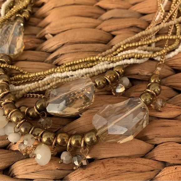 Two-Piece Set Multi Layered Beaded Gold Tone Necklace & Bracelet - Picture 3 of 9